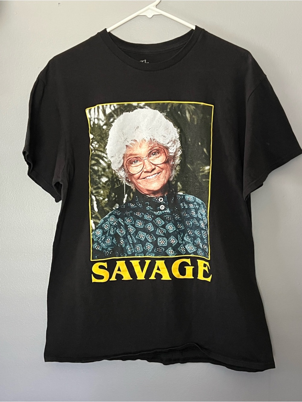 Graphic 'SAVAGE' Black Tee with Vintage Portrait Golden Girls Size Large